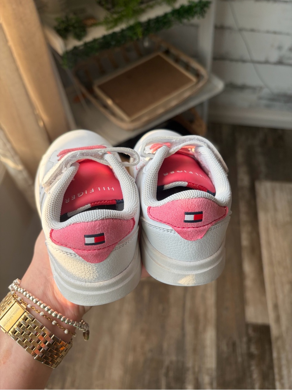 Tommy Hilfiger White & Pink Kids Velcro Sneakers - Picture 3 of 8